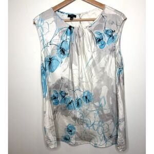 Talbots Woman Sleeveless 100% Silk Blouse Plus Size 18W Cream Floral Career Wear